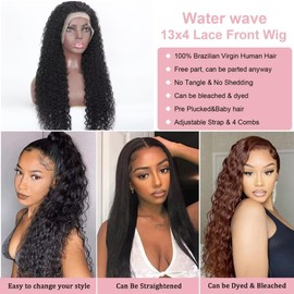 Tryfey Water Wave Lace Frontal Wigs Human Hair 13x4 HD Transparent Water Curly Lace Front Wig for Women 180 Density Wet and Wavy Glueless Wigs Pre Plucked with Baby Hair True to Length 30 inch