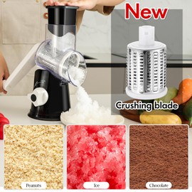 Ourokhome Rotary Cheese Grater Hand Crank, Kitchen Shredder Speed Mandolin Slicer Ice Shaver with Handle and Drum Blades for Cheese, Vegetable, Nuts, Chocolate, Potato, Carrot, 5 Blades, Black
