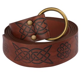 Viking Medieval Leather Metal Belt Retro Mens Knight Warrior Cosplay Medieval Embossed PU Leather Belt Costume Accessory for Men Women