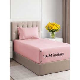 Extra Deep Pocket Twin Sheets - 3 Piece Breathable & Cooling Bed Sheets - Hotel Luxury Bed Sheet Set - Soft, Wrinkle Free & Comfy - Easily Fits Extra Deep Mattresses - Deep Pocket Baby Pink Sheets Set