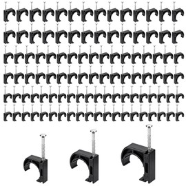 Aemygo 120 PCS 1", 1/2", 3/4" Half Clamps J-Hook with Nails for PEX, Copper, CPVC Tubing/Pipe Support, Heavy Duty Pipe Support Clamps, Durable Black J-Hooks for Secure Installation by Tavonuxt