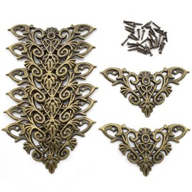 Furniture Decorative Edge Cover, OZXNO 8-Pack Vintage Bronze Carved Zinc Alloy Corner Protector for Cabinet Jewelry Box Album Drawer