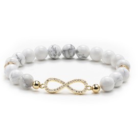 Lepida Infinity Symbol Pendant Women's Bracelet 8mm White Turquoise Beaded Bracelets for Women, White