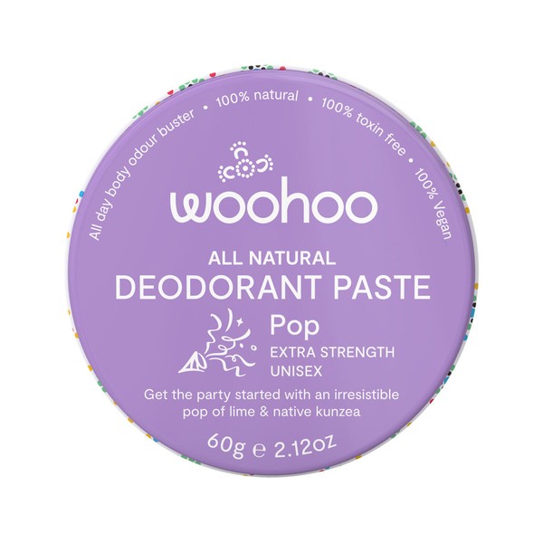 WOOHOO BODY All Natural Deodorant Paste (Tin) Pop Extra Strength 60g