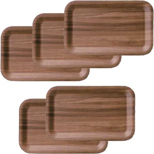 Fukui Craft Desktop Trays and Trays Non-Slip, Made in Korea, Dishwasher Safe, Heat Resistant, Slim Wooden Tray, Dark Brown (5 Pieces)