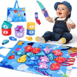 Avesa Montessori Toy from 1 2 Years Children, Fishing Game Baby Toy Children's Toy for 6-12 12-18 Months, Fish Educational Games Sorting Motor Skills Toy, Birthday Gift for Boys and Girls