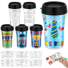Set of 48 Father's Day DIY Color Your Own Cups 10 oz Coloring Cups Color Your Own Plastic Mugs for Adults Party Favors Crafts Home Activities Father Gifts