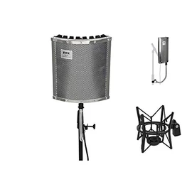 LyxPro Vocal Booth 40 Portable Acoustic Isolation Instrument Shield, Sound Absorbing, Reflection Panel Heavy Duty Gooseneck with Condenser Anti Vibration Spider Microphone Shockmount Kit