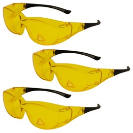 ZAYAAN HEALTH PrimeX Anti-Fog Safety Glasses Over Eyeglasses with Side Shields for Men & Women, ANSI Z87.1, UV Eye Protection Goggles, Amber Lens, Black Temple, 3 Pairs