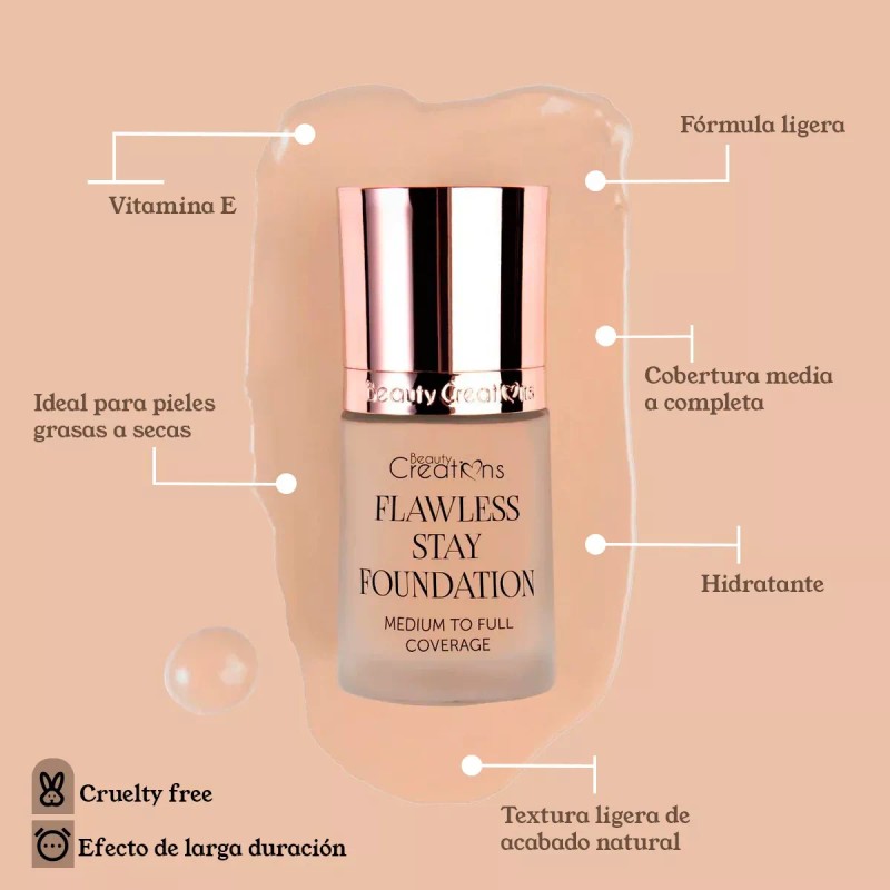 Beauty Creations Flawless Stay Base Maquillaje Liquido Beauty Creations Tono