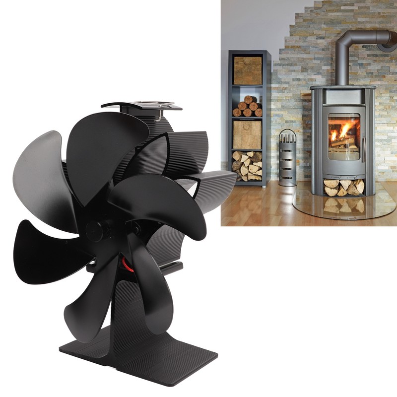 6 Blade Stove Eco Fan Black High Temperature Resistant Self