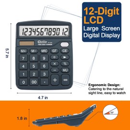 CALCUFUSION 12 Digits Desk Calculator with Large Display LCD and Sensitive Big Buttons Dual Power Solar Calculator with Battery Standard Functions Basic Calculators for Offices Home Schools CF-1453
