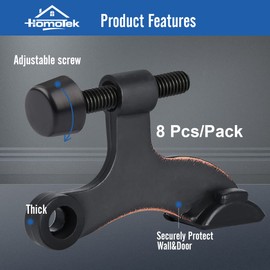 HOMOTEK 6 Pack Hinge Pin Oil Rubbed Bronze Door Stopper,Adjustable Deluxe Heavy Duty Door Stopper 2-1/2"x1-3/4”,with Black Rubber Bumper Tips