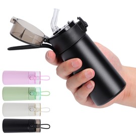 Risipu Small Water Bottle 150ml with Straw – Mini Thermos Flask for Hot and Cold Drinks, One-Hand Open, Leak-Proof Lid, Stainless Steel, Portable for Coffee, Milk, Juice (Black)