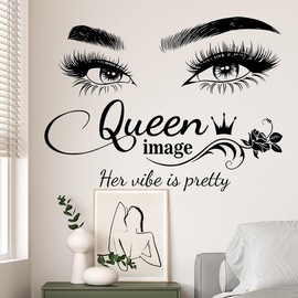 Buiory Eyelash Wall Decals Her Vibe is Pretty Mural Decor Removable Inspirational Quotes Wall Stickers Vinyl Queen Eye Quotes Wall Art for Women Girls Dorm Bedroom Living Room Office Background