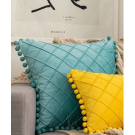 Cushion Cover 45*45cm Fashion Decorative Pink White Green Gray Black Natural 45x45 45 Square Cover Modern Velvet Fringe Elegant Cover (Light Green)