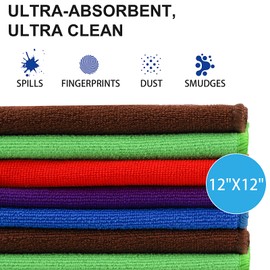 PioFiber Microfiber Cleaning Cloths – 50 Pack, 12"x12" Ultra Soft & Lint-Free Cleaning Towels for Kitchen, Car, Glass, Window & Home – Reusable Microfiber Rags