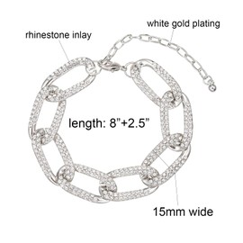 kelistom 18K White Gold Plated Cuban Link Anklet for Women Men Iced Out Rhinestones Filled Chain Ankle Bracelets for Women with Paperclip Extension