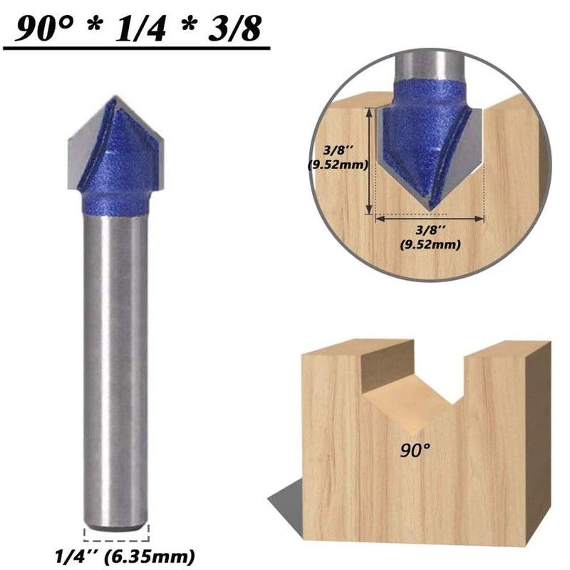 Mesee 4 Pieces 90 Degree V Groove Router Bit Set,