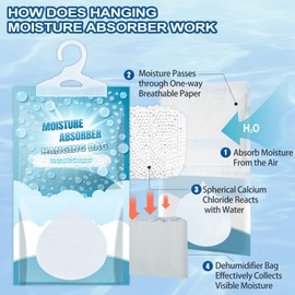 Corodo 12 Pack Hanging Moisture Absorbers - Fagrance Free Dehumidifier Bags 500ml/16.9oz Capacity, Removes Moisture & Odors, Humidity Absorber Packs for Closet Bedroom Kitchen