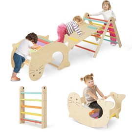 Unbranded 7-in-1 Indoor Gym Toddler Playground Wooden Climbing Kids Toys W/Reversible Ramp