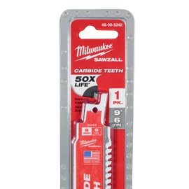 Milwaukee 48-00-5242 9" 6 TPI Wrecker Carbide Teeth Multi-Material Cutting SAWZALL Reciprocating Saw Blade
