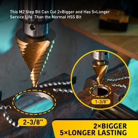 Anfrere Large Step Drill Bit, 1/4 to 2-3/8 inch High Speed Steel Drill Cone Bits for Sheet Metal Hole Drilling Cutting, Sprial Unibit Extra Large 2-3/8 inch