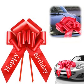 YOYEAH XXL Car Bow (76 cm / 30 Inches) - Large Gift Bow for Car, Christmas & Household. Giant Bow, Perfect for Cars & Home Appliances, 18th Birthday Car (Red (Happy Birthday))