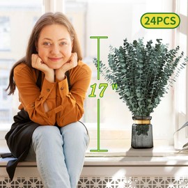 Oning 24 PCS Real Dried Eucalyptus Stems for Shower Hanging-17'' Large Preserved Eucalyptus Shower Plants Shower Stuff for Shower Decor, Fresh Eucalyptus Leaves, Fragrance, Bathroom Vase Decor