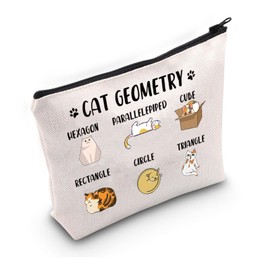 PWHAOO Cat Lover Gift Cat Geometry Makeup Bag Math Teacher Cosmetic Bag Cat Design Mathematician Gift (Cat Geometry M)