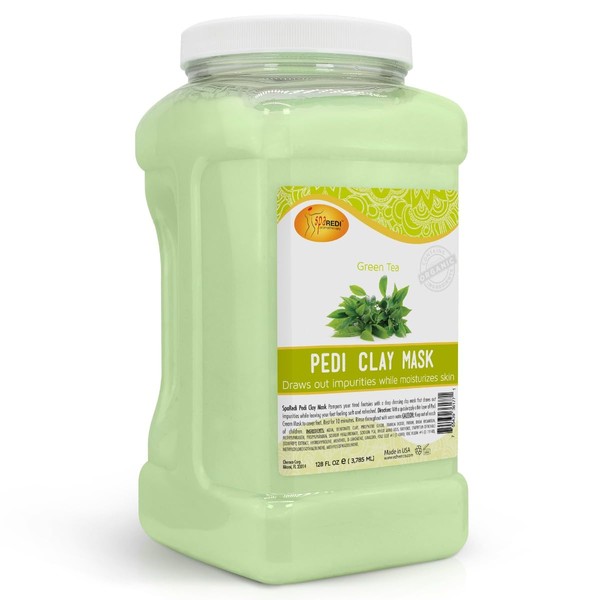 SPA REDI - Clay Mask, Green Tea 128 Oz - Pedicure and Body Deep Cleansing, Skin Pore Purifying, Detoxifying and Hydrating - Natural Bentonite Clay, Infused with, Amino Acids