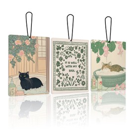 KDHTY Black Orange Cat Floral Bathroom Lavender Car Air Freshener 3Pcs, Cute Japanese Bathing Cat Flower Scents Air Freshener for Women Girls, Retro Car Accessories Interior Mirror Decor Hanging