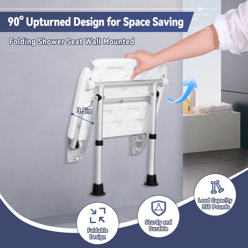 TYYIHUA Folding Shower Seat Wall Mounted, Foldable Shower Bench Shower
