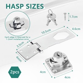 EXLECO Pack of 2 Hasp with Lock, Padlock, Hasp Stainless Steel Cellar Lock, Cabinet Lock, Door Latch, Outdoor Sliding Door Lock with Key, Safety Latch for Garden Gates, Gates, Garage, Silver