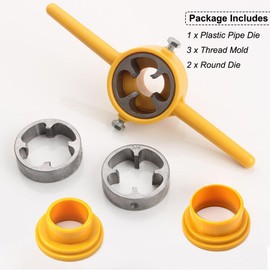 Saipe 6Pcs PVC Thread Maker Tool Pipe Threader Plumbing Tool Kit Plastic Pipe Round Die Set with 3 Dies 1/2", 3/4" and 1" NPT Die Set Manual Hand Tool for PVC Threading