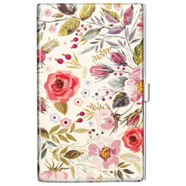 Swooflia Business Card Holder Case Wallet for Women Metal Retro Flower Slim Pocket Purse Square Card Cases Cute For Realtors Real Estate Agents