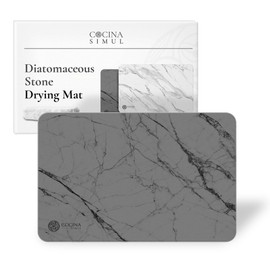 Cocina Simul Stone Drying Mat for Kitchen Counter - Large 24"x16", Self-Absorbent, Quick Drying, Non-Slip Pad, Sandpaper, Prevents Pooling Water - Gray Marble