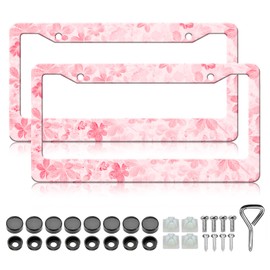 Pink Leaf License Plate Frame - 2PCS Personality Leaves Aluminum Metal License Plate Holder Covers, Rust-Proof Waterproof Car Decorative Tag Frames for Standard Us 12x6 Inch