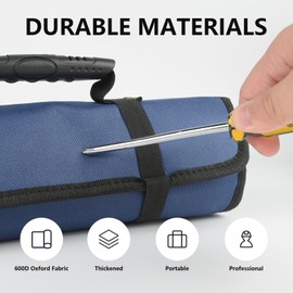 TopHomer Tool Bag Roll Bag Small Tool Roll with 22 Pockets and Carry Handle Tool Bag Roll Bag 600D Oxford Tool Roll Bag Empty for Motorcycle Electricians Car Plumbers without Tools