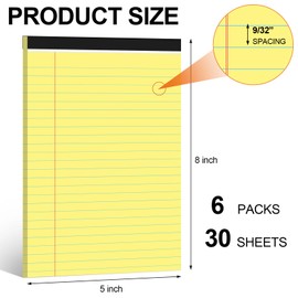 Utron 6 PCS Small Legal Pads 5x8 Yellow, Narrow Ruled Small Note Pads 5x8, Micro Perforated Writing Pad, College Ruled Legal Notepads 5x8 for Study, Office, To-Do Lists(30 Sheets/Small Notepad)