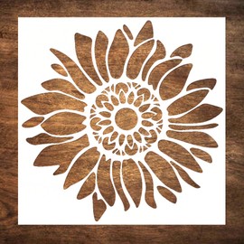12x12 Inch Boho Sunflower Stencil for Painting on Wood, Canvas, Paper, Fabric and Furniture - Reusable Floral Craft Stencils - Large Flower Stencils - Wall Stencils for Painting Large Pattern