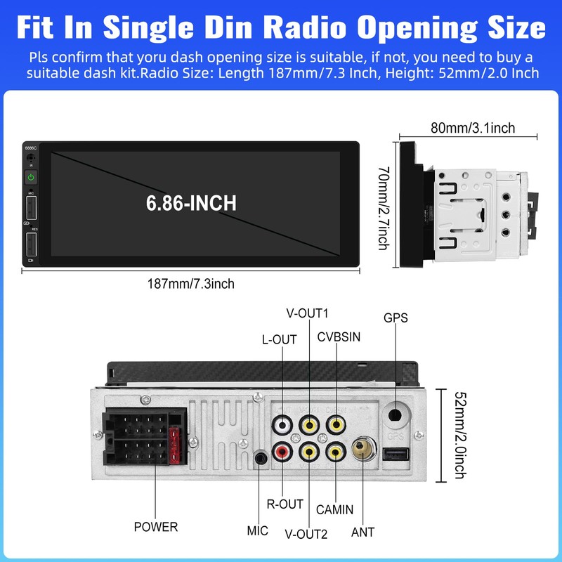 UNITOPSCI Single Din Touchscreen Car Stereo with Wireless Apple CarPlay