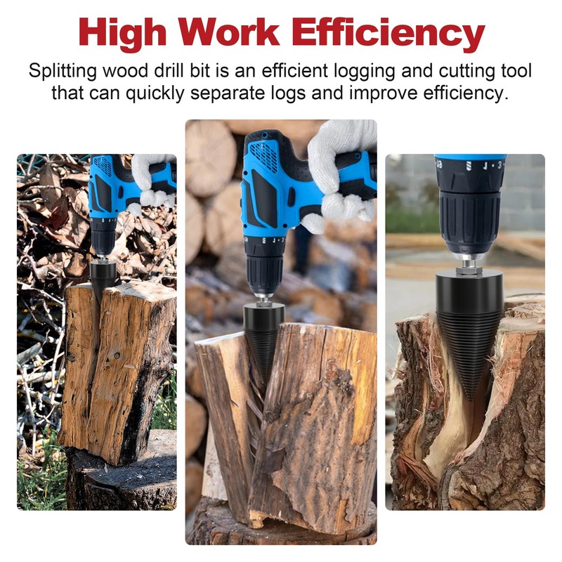 APIOLO Wood Splitter Drill Bit-3 Drilling Handles, Log Splitter Drill