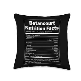 Funny Betancourt Family Designs Funny Nutrition Facts Last Name Design-Betancourt Throw Pillow, 16x16, Multicolor
