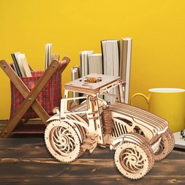 GuDoQi 3D Wooden Puzzle, Model Tractor with Rubber Band Motor, Wooden Construction Kit for Building, DIY Assembly Wooden Puzzle Toy, Craft Set, Birthday Gift Made of Wood for Adults, Men, Teenagers