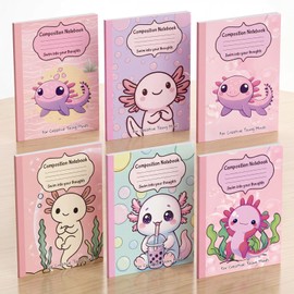 6 Pcs Composition Notebook Wide Ruled Paper Cute Axolotl Journal
