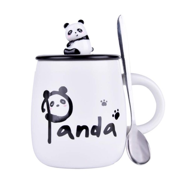Panda Mug Cute Ceramic Coffee Mug with 3D Panda Lid and Spoon, Cute Cups Novelty Coffee Tea Cup Milk Christmas Mug Birthday Panda Gifts for Women Girls Boys Her Wife Mum Grandma Teacher Friend