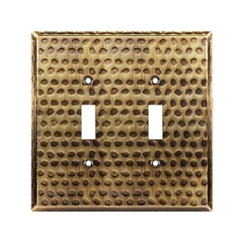 LIDER Toggle Light Switch Metal Wall Plate, Stainless Steel Switch Cover, Corrosion Resistant, Mid-Size 2-Gang 4.88" x 4.92", 201 Stainless Steel, LMWP-12M-HAB, Hammered Antique Brass