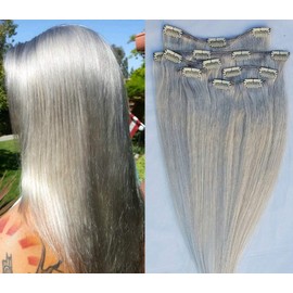 Hair Faux You 18" Clip in Hair Extensions Real Human Hair 80g Clip on for Full Head 7 pieces, 14 clips, Silky Straight Weft Remy Hair Color # Light Ash Blonde (Without Gold Tint)