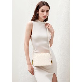 GASSDA Crossbody Bags Woven Small Purses Shoulder Bag Leather Handbags for Women, Creamy White